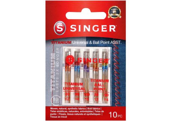Titanium Universal & Ball Point Needles, Assorted Sizes D24087 SINGER Accessories